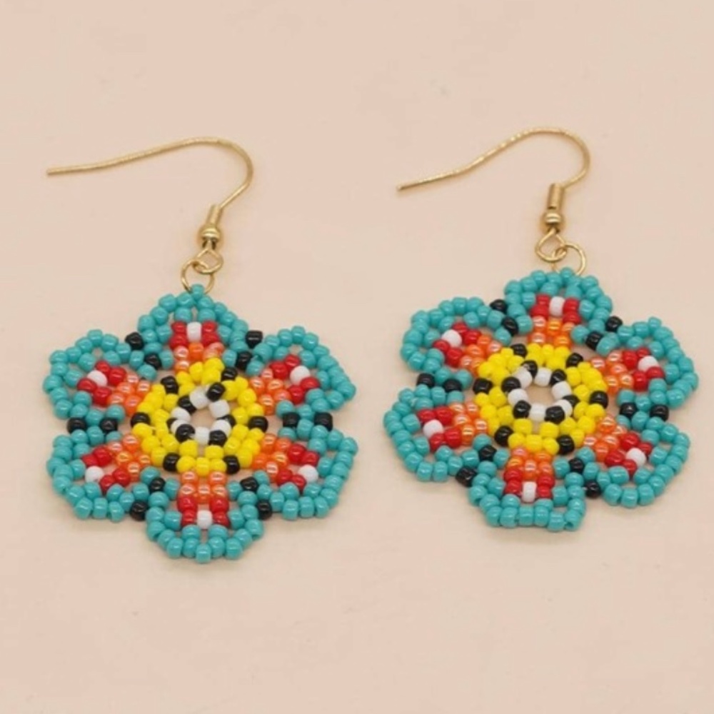 ❤️❤️ FREE Kaleidoscope Beaded Flower Floral Hipster Chic Glam Drop Hip Earrings